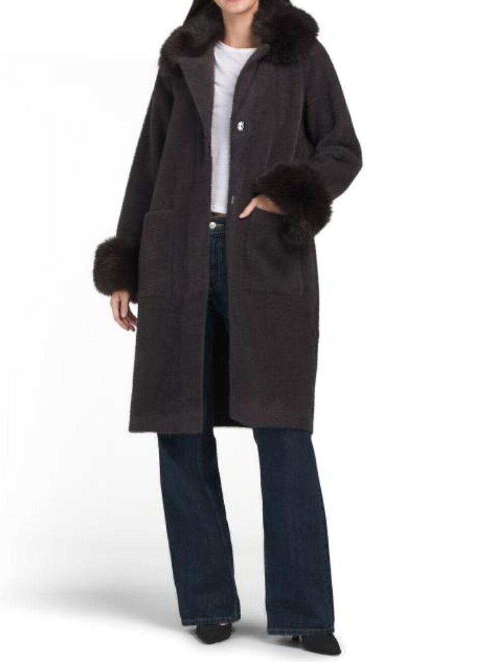 NVLT Longline Coatigan With Detachable Faux Fur Trim